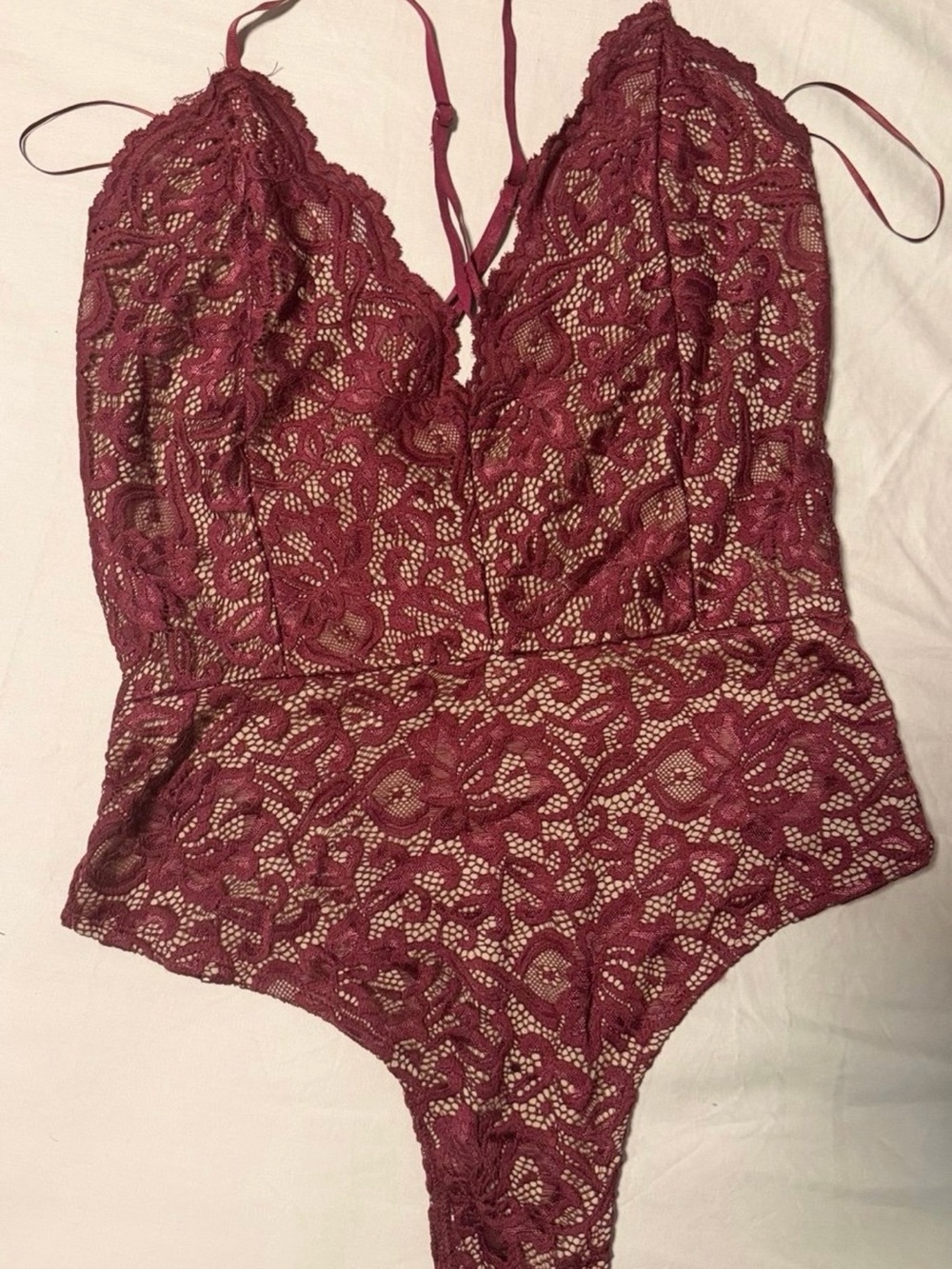 Windsor Wine Lace Plunge V-Neck Bodysuit